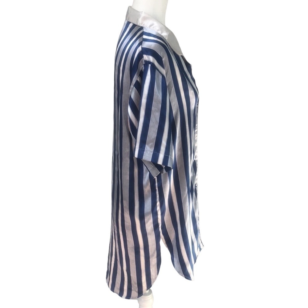 Vintage Lingerie Cacique Blue and White Striped Satin Night Shirt Size Small - Picture 2 of 10